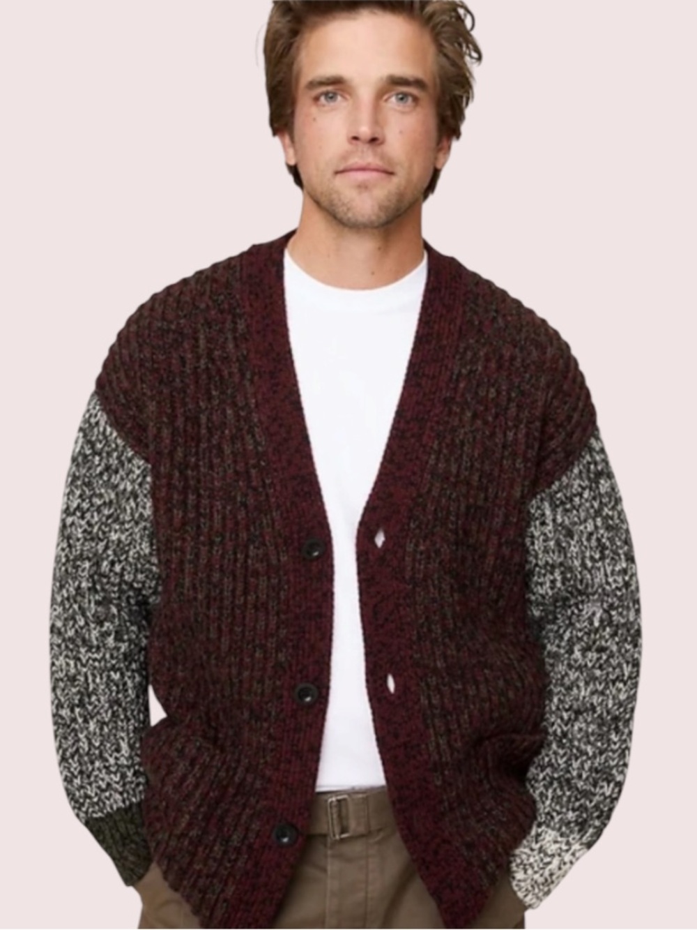 Banana Republic Italian Merino Wool Chunky Cardigan Coat Oxblood Large